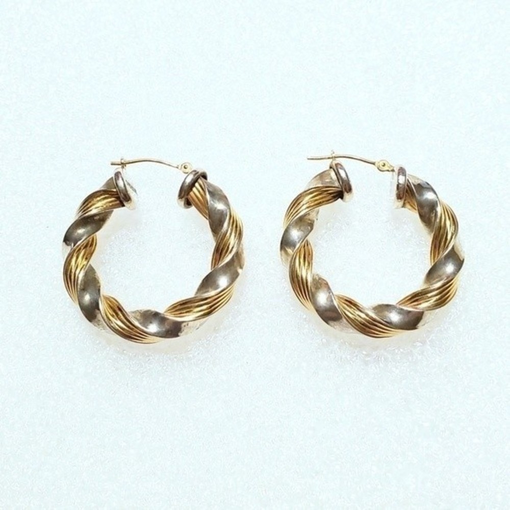 Peter Brams 14K Gold Hoops Twisted Rope Design 925 Sterling Silver - Picture 9 of 16
